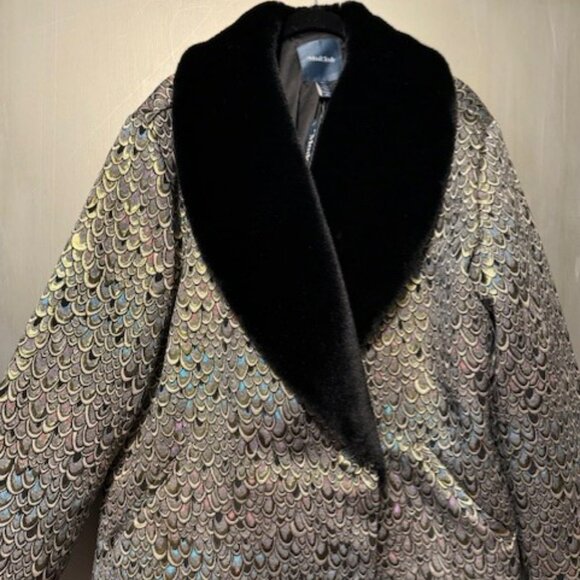 Retro Metallic Brocade Guided by Glistening Grace Coat with fur collar  - NWT - Picture 8 of 16
